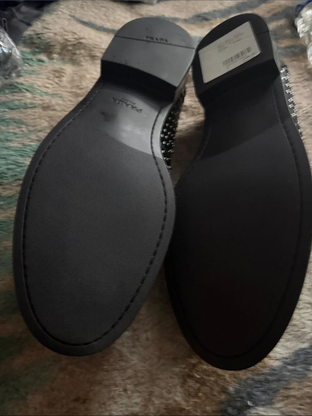 Prada Black Studded Leather Slip-On Loafers
